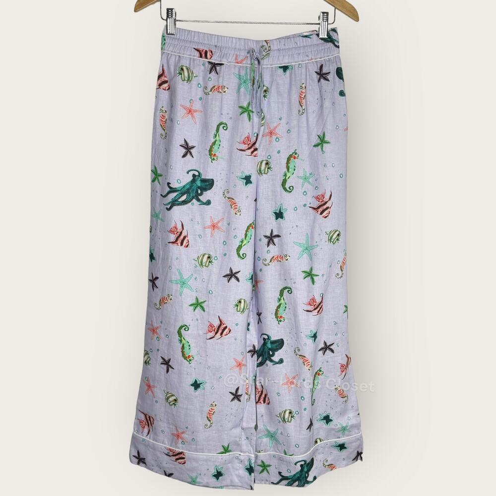 Hill House Linen Skylar Wide Leg Trousers Pant  | Small | Purple  Violet Mermaid